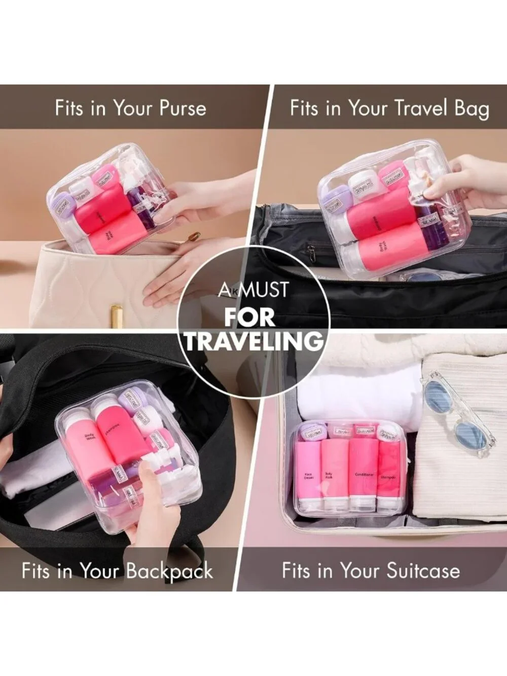 21 Pack Travel Bottles for Toiletries - Leak-Proof, TSA Compliant Silicone Set